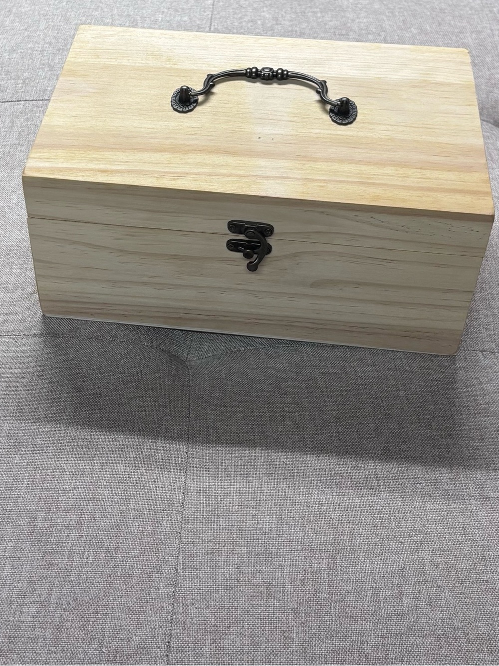 Natural Wood Storage Box with Antique-Style Handle and Latch